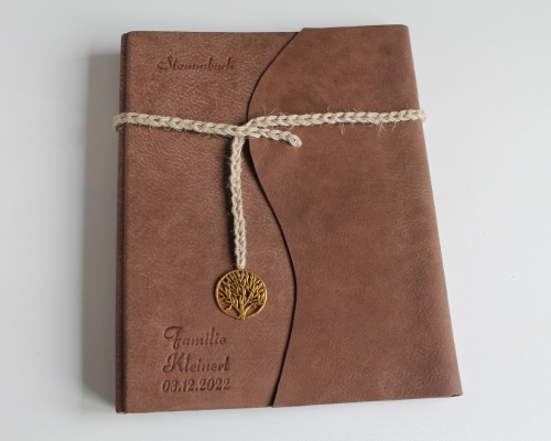 Preview: Stammbuch "Baum" aus braunem Büffelleder,  DIN A4